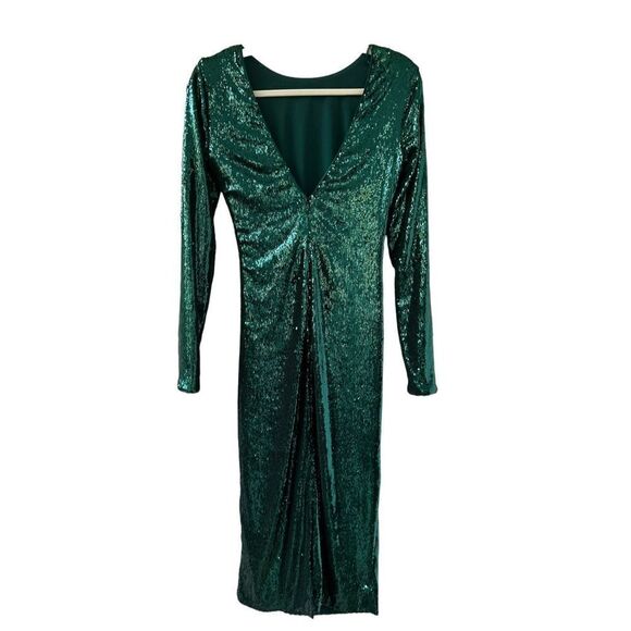 Dress The Population Emilia Sequin Long Sleeve Midi Dress Womens Green Small - Picture 8 of 11